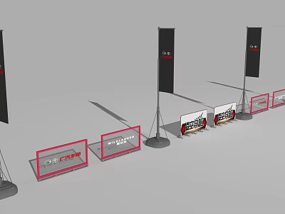 Outdoor Billboard Advertising Setup With Multiple Flag Banners And Brand Display Boards 3d model