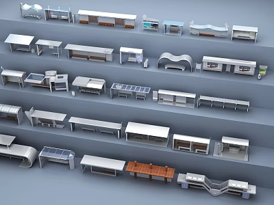 Modern Station Facilities With Platform Seating Ticket Counters And Information Screens 3d model