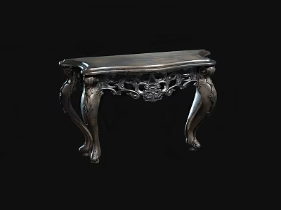 Silver Ornate Decorative Table With Carved Details Curved Legs And Vintage Design 3d model