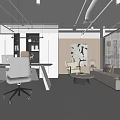 Modern Office Interior Design With Workspace Sofa Seating Decorative Painting And Bookshelf