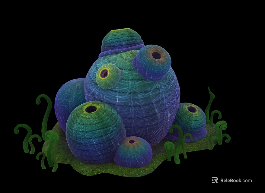 Multicolored Textured Holed Spheres In Stacked Structure With Green Accents 3d model