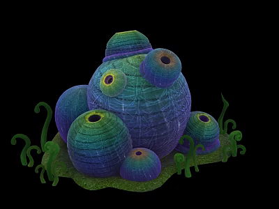 Multicolored Textured Holed Spheres In Stacked Structure With Green Accents 3d model