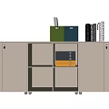 Modern Bookcase Design With Cabinets Open Compartments Colored Folders And Books 3d model
