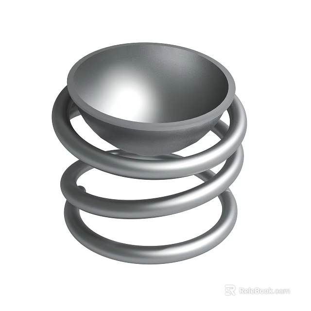 Silver Bowl Placed On Top Of Coiled Metal Spring Structure 3d model 