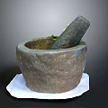 Traditional Stone Mortar Pestle Kitchen Essential for Grinding Herbs on White Pad