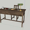 Wooden Desk And Chair with Table Lamp White Cup Books Notebook in Grass At Night