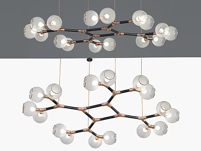 Modern Branch Like Chandelier With Transparent Glass Globes And Black Gold Metal Frame 3d model