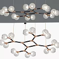 Modern Branch Like Chandelier With Transparent Glass Globes And Black Gold Metal Frame