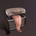 Creative Anthropomorphic Wooden Chest with Carved Eyes and Extended Tongue