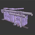 Industrial Equipment With Metal Frame Pipes Radiators And Support Structure