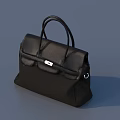 Black Leather Handbag With Top Handles Sleek Design And Metal Clasp Closure