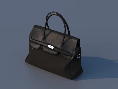 Black Leather Handbag With Top Handles Sleek Design And Metal Clasp Closure 3d model
