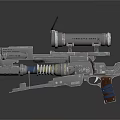 Futuristic Sci Fi Weapon With Metallic Scope Blue Stripes And Brown Grip 3d model