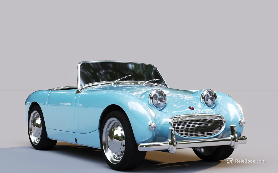 Light Blue Vintage Convertible Car With Open Top Classic Design And Chrome Accents 3d model 