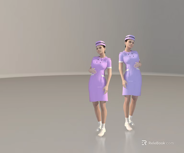 Two Women Nurses In Purple Uniforms Standing In Medical Setting 3d model 