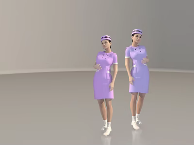 Two Women Nurses In Purple Uniforms Standing In Medical Setting 3d model