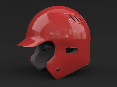 Red Shiny Sports Equipment Baseball Helmet With Ventilation Holes And Comfortable Interior 3d model
