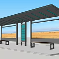 Modern Bus Shelter With Canopy Large Screens Benches And Blue Accents