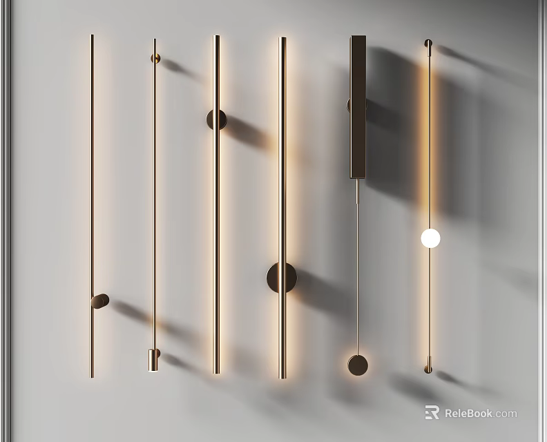 Modern Linear Wall Lamps With Sleek Metal Design And Warm Lighting Effects 3d model 