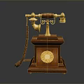 Vintage Telephone with Wooden Base Gold Accents and Rotary Dial Design