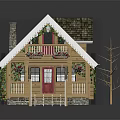 Rustic Wooden House With Ivy Covered Roof And Wooden Stairs Porch