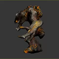 Game Movie Character Lava Monster With Multiple Arms Rocky Body Burning Lava And Glowing Details