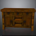 Classic Wooden Cabinet Design With Drawers Doors Open Shelf And Metal Rivets