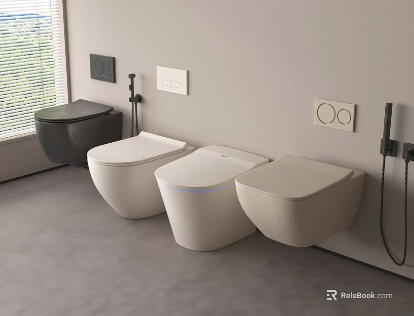 Modern Toilets With Different Styles And Wall-mounted Design In Bathroom Interior 3d model 