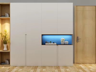 Sleek Modern White Wardrobe With Blue LED Light Section And Decorative Storage 3d model