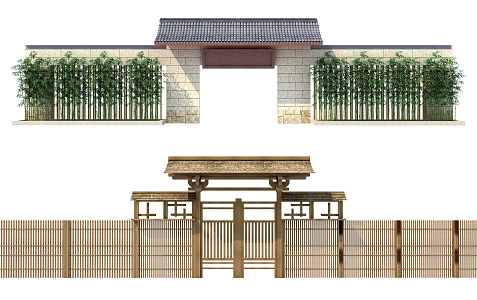 New Chinese Style Gate Farmhouse Gate 3d model