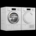 Two Siemens White Modern Design Washing Machines With Front Loading Drum And Control Panel