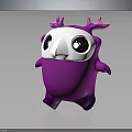 Cute Purple Cartoon Character Creature With Big Eyes And Pink Horns