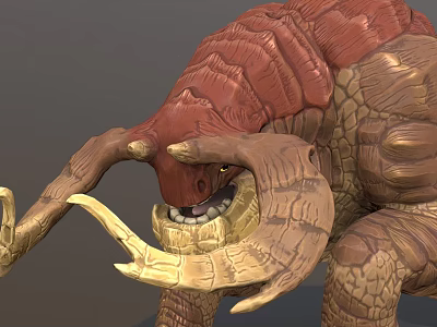 Game Movie Monster Character With Red Brown Scaly Skin And Large Curved Fangs 3d model