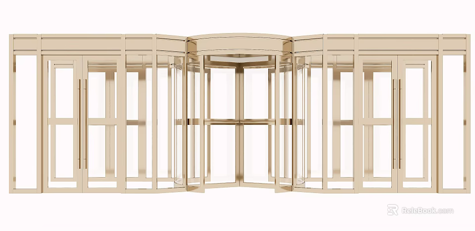 Golden Metal Revolving Door With Glass Panels For Commercial Entrance Design 3d model 