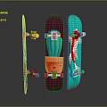 Three Colorful Skateboards in Orange Purple Turquoise with Creative Designs and Durable Wheels