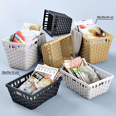 Storage Baskets with Multiple Colors Woven Design for Organizing Magazines and Household Items 3d model