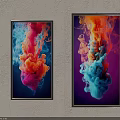 Vibrant Abstract Paintings With Colorful Ink Swirls And Black Frames On Wall