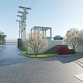 Industrial Factory Building With Modern Circular Roof Green Landscaping And Parking Lot