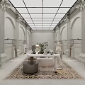 Elegant Classical Clothing Store Interior With Arches Columns Glass Ceiling And Racks