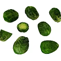 Fresh Green Brussels Sprouts With Whole And Halved Varieties On White Background