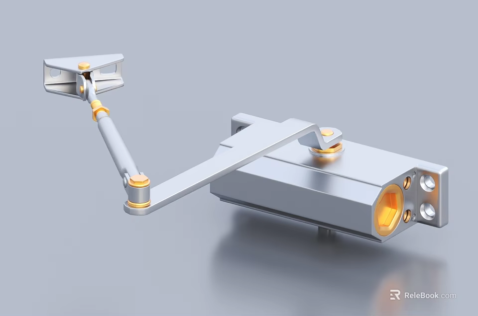 Adjustable Metal Articulated Arm With Yellow Connectors And Mounting Bracket 3d model 