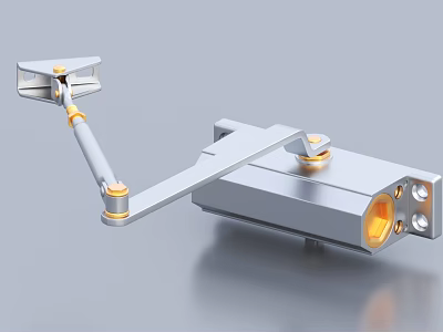 Adjustable Metal Articulated Arm With Yellow Connectors And Mounting Bracket 3d model