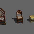 Classic Wooden Single Chair With Carved Backrest And Decorative Seat Cushion