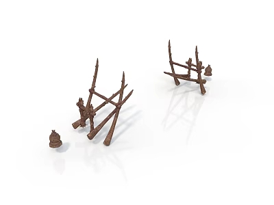 Simple Wooden Branch Structures With Small Figurines On White Background 3d model