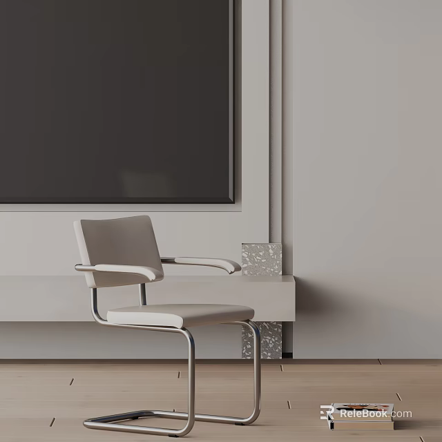 Modern Light Gray Dining Chair With Metal Frame And Armrest On Wooden Floor 3d model 