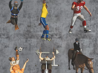 Group of People Engaged in Various Sports Activities Like Soccer Weightlifting Horse Riding and Gymnastics 3d model
