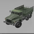 Green Military Cargo Truck with Open Bed Six Wheels Front Lights and Rugged Design