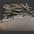 Textured Stacked Wood And Stone In Metal Frame Against Dark Background