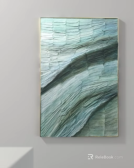 Abstract Wall Art With Blue Green Wave Texture 3D Layered Modern Interior Decor 3d model 