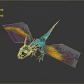 Fantasy Blue Dragon Character With Yellow Red Feathered Wings Flying For Game Film